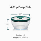 Anyday 4-Cup Glass Food Storage with Glass Lid, Round Deep Dish | Plastic-Free Meal Prep & Microwave Cookware | Stackable Airtight Storage Container with Vented Lid for Microwave-Safe Reheating