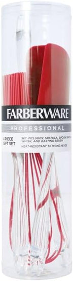 Farberware Kitchen Utensil Gift Set, 4-Piece Silicone & Plastic Tools with Whisk, Spatula, Spoon Spatula & Basting Brush, Heat Resistant Kitchen Gadget Set, Dishwasher Safe