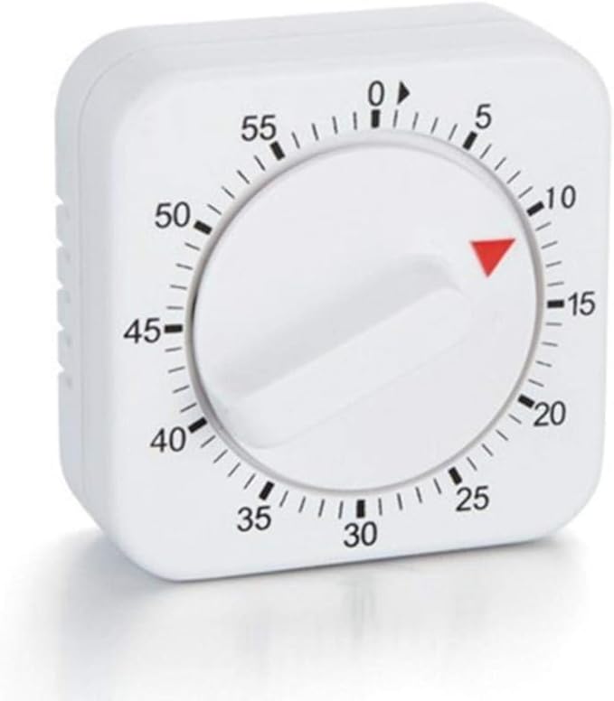 White Timer, 60 Minutes Kitchen Cook Square Timer Mechanical Countdown Alarm Clock Reminder, Thermometers and Timers
