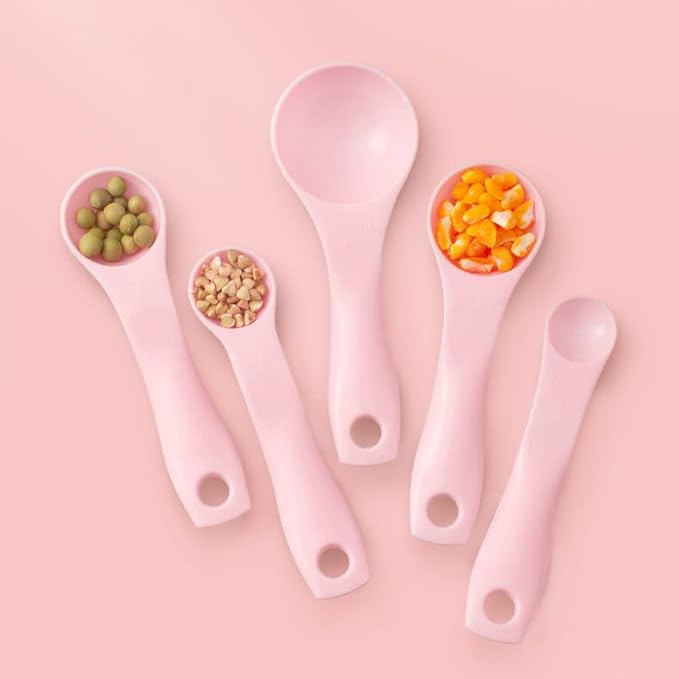 Set of 5 Plastic Measuring Spoons Set Pink Measuring Cup Spoons Measuring Spoon for Home Kitchen Cooking Baking