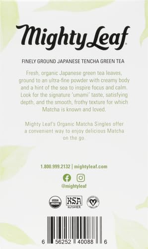 Mighty Leaf Tea, Organic Matcha Green Tea Singles - 1 Box of 12 Single Serve Packets, 100% Japanese Matcha, Unsweetened