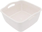 SoarRokt 2-in-1 Kitchen Colander Food Strainer Bowl Sets，Multifunction Large Plastic Washing Bowl and Strainer (white) (A18)