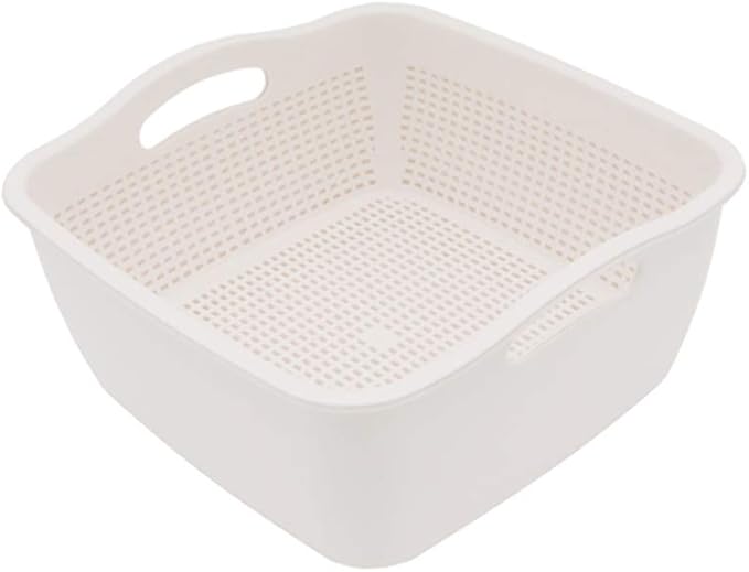 SoarRokt 2-in-1 Kitchen Colander Food Strainer Bowl Sets，Multifunction Large Plastic Washing Bowl and Strainer (white) (A18)