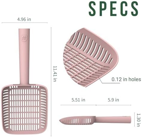 TypeC Cat Litter Scoop - Small Holes (0.11in) Big Size Scooper - Long Handle & Easy Cleaning - Hanger for Litter Box