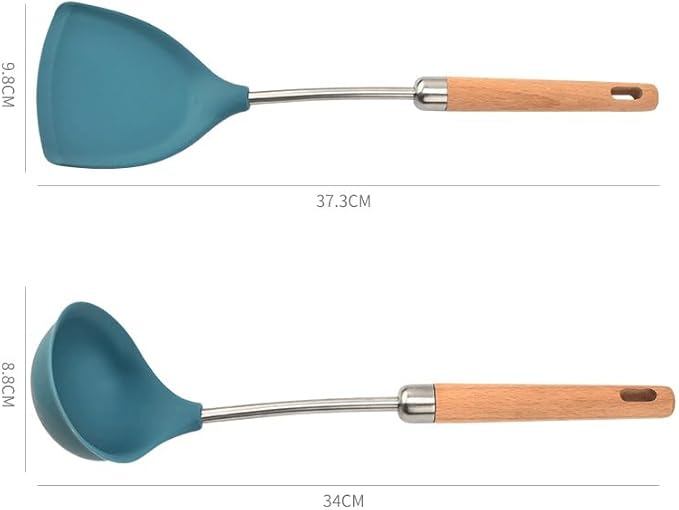 Food Grade Silicone Kitchenware Spatula Wooden Handle Set Kitchen Cooking Tools(D)