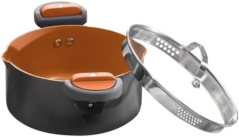 Gotham Steel 5 Quart Stock Pot Multipurpose Pasta Pot with Strainer Lid&Twist and Lock Handles,Nonstick Ceramic Surface Makes for Effortless Cleanup with Tempered Glass Lid,Dishwasher Safe,(Pack of 2)