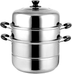 Steamer Pot 11inch Steam Pots for Cooking Steamer Pot with Lid 3-tier Multipurpose Stainless Steel Steaming Pot Cookware with Handle for Vegetable, Dumpling, Stock, Sauce, Food (11Inch/28cm)