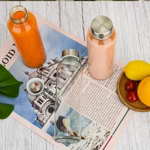 24 oz Clear Glass Bottles with Lids, Reusable Glass Water Bottles with Stainless Steel Cap for Juicing, Refrigerator,100% Leak Proof, BPA Free, Juice Water Bottle Set of 6