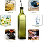 Leaflai Olive Oil Dispenser Bottle, 1 Pcs Green Glass Olive Oil Dispenser and Vinegar Dispenser Set with 2 Stainless Steel Pourers, 2Labels,1 Brush and 1 Funnel Oil Bottles for Kitchen, 17 oz(500ml)
