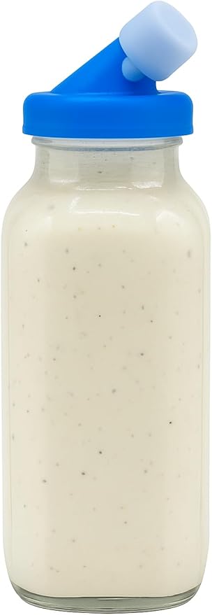 kitchentoolz Blue 16oz Salad Dressing Container Glass Bottle – Glass Salad Dressing Shaker Bottle with Non-Metal Lid for Oil, Marinades, Dressings