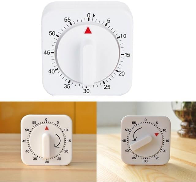 White Timer Clock Square 60-Minute Mechanical Kitchen Wind up Timer Visual Cooking Clock with Loud Alarm No Batteries, Cooking Baking and Kitchen, Thermometers and Timers