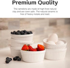 Nuwave Ceramic Ramekins 8 oz, Set of 6, Elegant Classic Style for Baking Souffles, Creme Brulées, Custards, Puddings, 4.3” Wide & 2” Tall, Microwave, Oven & Dishwasher-Safe, Ivory White (6)