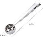 Coffee Scoop, Stainless Steel Silver Multi Function Measuring Spoon, Great Measuring Coffee, Tea, Protein Powder, Instant Drinks, Perfect Coffee Spoon Bag Clip
