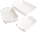 Glad Baking Dish Set, 3pc - Rectangular Stoneware Casserole Dishes for Oven and Microwave - Nesting Bakeware Set with Handles (12'', 10.5'', and 8.5''), Dishwasher Safe