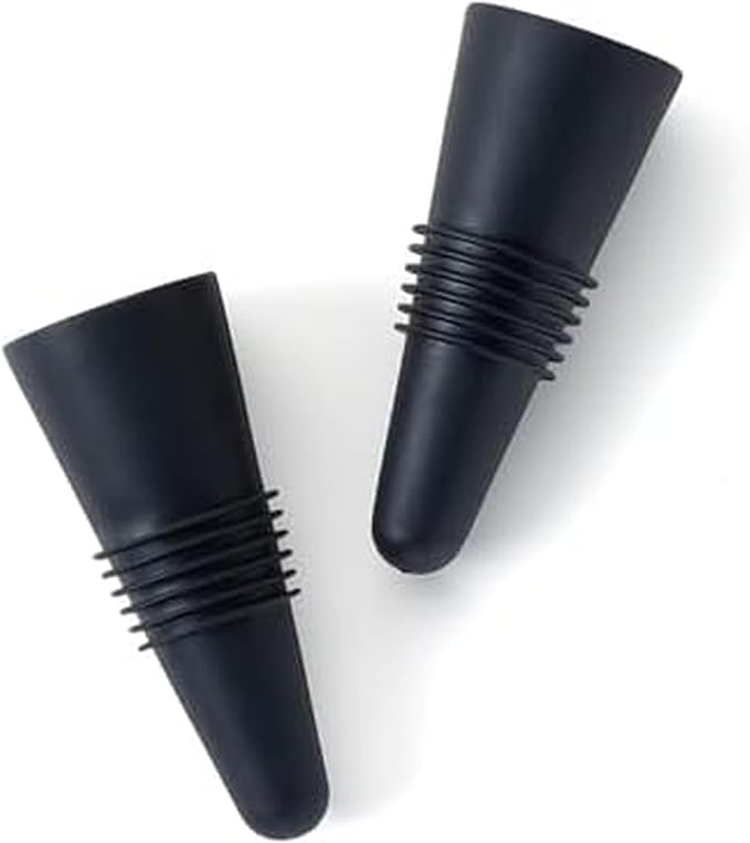 Rabbit Wine Bottle Stoppers Set of 2 - Airtight Rubber and Stainless Steel Seal, Fits All Wine Bottle Sizes, Dishwasher Safe, Black