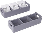 HTB Slim Tea Bag Organizer 2pcs, Grey 3 Compartments Tea Box Wooden with Handle for Small Space, Wood Tea Organizer for Tea Bags
