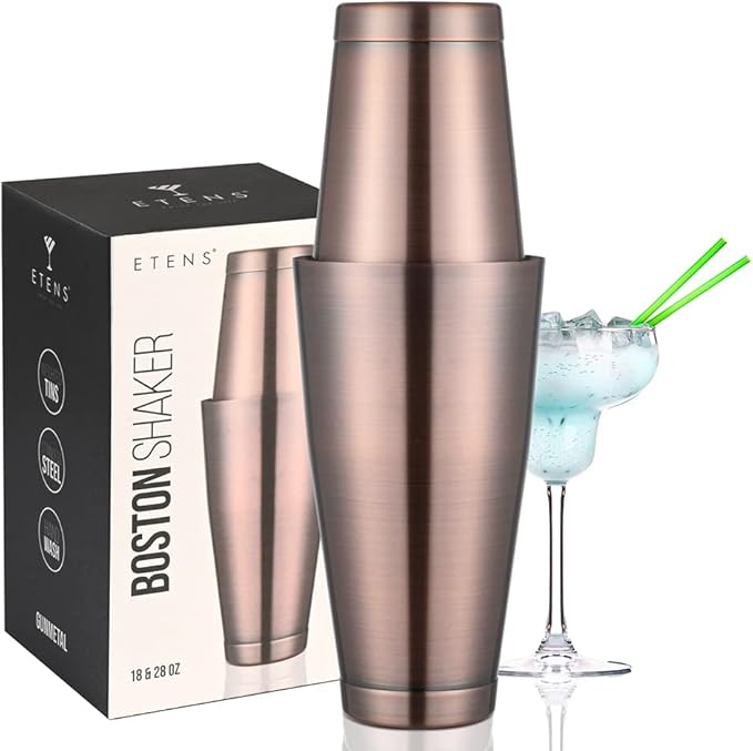 ETENS Boston Cocktail Shaker Antique Copper, Cocktail Shaker Tins Weighted, Bar Shaker Set Bartender Shakers for Bartending - Martini Shaker Stainless Steel Drink Mixer | Bar Tools Metal Shaking Tin