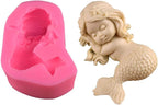 OBTANIM Silicone Mermaid Fondant Mold Cute 3D Sleeping Baby Girl Mould Cake Topper DIY Decoration Baking Tool for Sugarcraft, Chocolate, Candle, Soap Making and Crafting