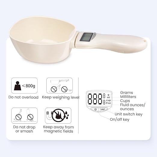 Digital Measuring Spoon, Electronic Measuring Spoon with LCD Screen, 800g / 0.1g High Precision Food Measuring Scoop Scale with Measuring Spoons for Food, Coffee,Spices, Dog Cat Food (1pcs)