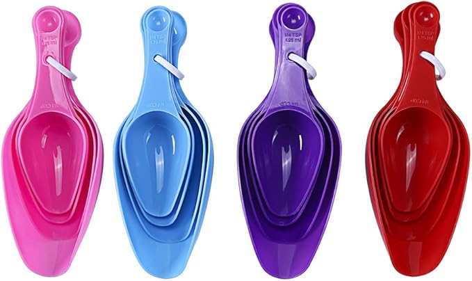 Double Ended Plastic Measuring Scoops & Spoons Set of 4 - Kitchen Scoops for Ice Flour Powder Spice Pet Food - Measuring Tools Great for Dry and Liquid Ingredients (Pink)