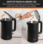KRUPS 1.5L Electric Kettle Stainless Steel Cool Touch Interior, Fast Boiling, One Cup in 80 Seconds, Double Wall, Auto Off, Keep Warm, Hot Water Kettle Electric, Cordless, Black/White