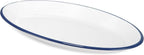 Red Co. Enamelware Metal Classic 13" Serving Oval Tray Platter, Solid White/Navy Blue Rim