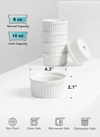 LE TAUCI Ramekins 8 OZ Oven Safe, Creme Brulee Ramekins, Pudding Custard Cups Souffle Ramiken, Dipping Sauce Dishes, Ceramic Ramekin Bowls Set of 6, White