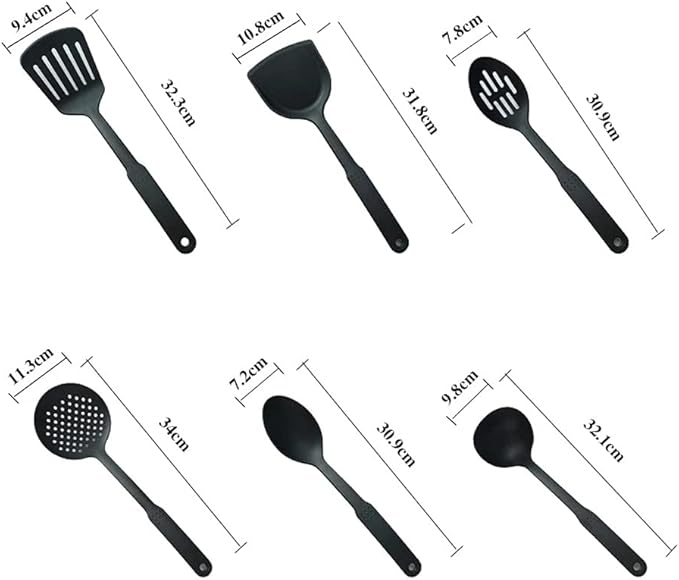6pcs/set Black Kitchen Utensils Set Non-stick Kitchenware Cooking Tools Spoon Soup Ladle Spatula Shovel Tools Gadget Accessories