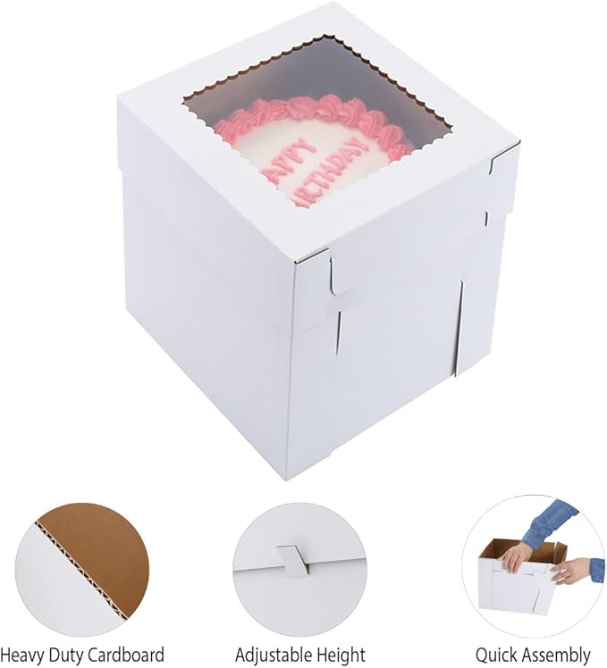 Tall Cake Boxes for Tier Cakes,3 Sizes 6 Pack 8x8x10,10x10x12 and 12x12x12Inch,Sturdy White Tall Cake Box Shipping in 8 10 12 Inch 2 3 Tier for Wedding Layer Tiered Cakes