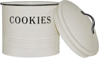 Blue Donuts Vintage Cookie Jar - Airtight Counter Cookie Container, Ivory Tin with Lid for Gift Giving, Large Capacity