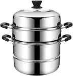 11.8inch Steam Pots with 3pcs Steamer Liners and Kitchen gripper 3-tier Stainless Steel Steamer Pot with Lid for Cooking Multipurpose Vegetable, Dumpling, Stock, Sauce