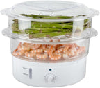 Classic Cuisine Food Steamer and Rice Cooker in one, Two-Tier Food Steamer for Healthy Meals anytime, cooks Vegetables, Fish, Dumplings, Eggs and more, 6.3 QT, Clear