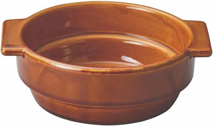 Banko Ware 19071 Oven-safe, Round Au Gratin Dish, Deep Type, Stackable Compatible, Diameter 6.5 inches (16.5 cm), Candy, Brown, Tableware, Microwave, Made in Japan