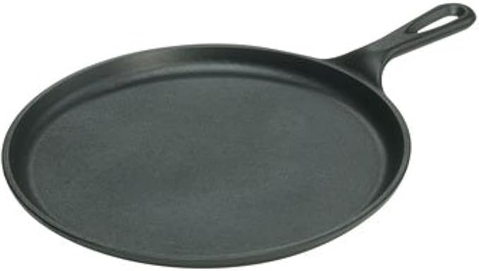 Lodge Round Seasoned Cast Iron Griddle - Round-Shaped, Pre-Seasoned Iron Griddle Pan - Non-Toxic, PFAS-Free Cookware - Compatible with Stovetop, Oven, Grill, or Campfire - 10.5 Inches