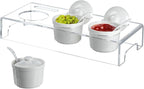 MyGift 10 Pcs Condiment Pot Serving Dishes Set, Clear Acrylic Server Tray and 3 Ceramic Ramekin Bowls with Lids and Spoons for Sauces, Dips, Hosting Essentials for Party