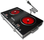 23" Portable Infrared 2 Burner 3500 Electri Burner with 2 Hours Timer-Electric Hot Plate Touch Control Panel Adjustable Heating Power Glass Plate Electric Cooktop for Cooking