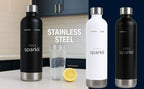 Fizzit Spärklï Carbonated Water Soda Maker in White with 2 Black Stainless Steel Bottles & 1 White Stainless Steel Bottle
