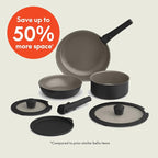 bella 8 Piece Removable Handle Cookware Set, Fits-anywhere™ Kitchenware w EverGood™ Ceramic Nonstick Coating, Dishwasher & Oven Safe, All Stovetops Compatible, Glass Lids with Silicone Rims, Black
