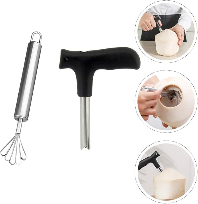 UPKOCH Coconut Opener and Meat Remover Kitchen Gadget Set Stainless Steel Sturdy Tool for Fresh Coconuts Home Supplies and Flesh Extraction