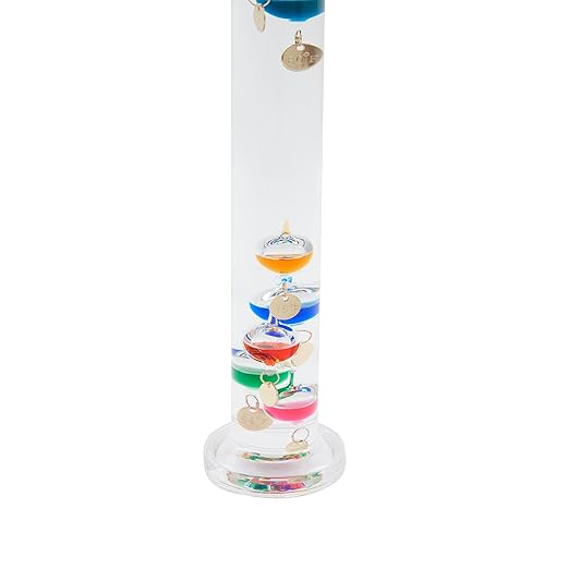 15 inch Galileo Thermometer with 7 Multi Colored Balls with Gold Tags from 60ºF to 84ºF Galileo Thermometer Gorgeous Gift for Family or Friends Present Home, Office Indoor and Outdoor Décor