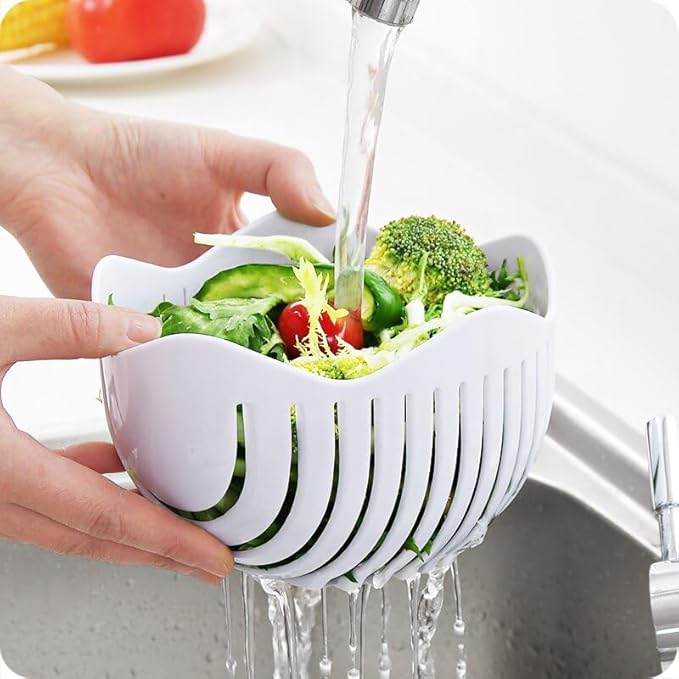 Quick Salad Maker Chopper Salad Cutter Bowl Swiftly Dice Fruits & Vegetables, BPA-Free Healthy Meals and Salads in Minutes Multi-functional (White)