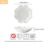 Porcelain Serving Dish,Ceramics Flower Relish Tray with Metallic Rim,Serving Bowls for Wedding,Party Perfect for Small Cereal, Pasta, Salad, Candy and Snacks White 8 inch (8 inch)