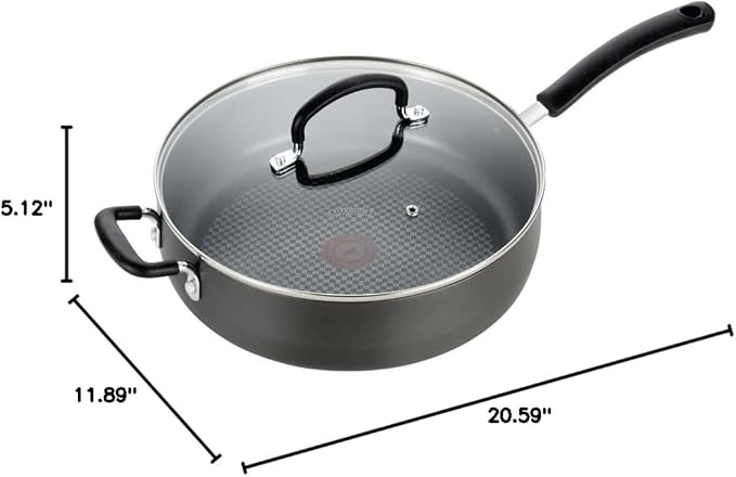 T-Fal Ultimate Hard Anodized Non Stick Jumbo Cooker With Lid & Helper Handle 5 Quart, Oven Broiler Safe 400F, Lid Safe 350F, Cookware, Deep Frying Pan, Skillet, Pots and Pans, Dishwasher Safe, Onyx