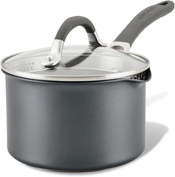 Circulon A1 Series w/ScratchDefense Nonstick Induction Straining 2qt SaucePan with Lid, Induction Cookware, 2-Quart Sauce Pan with Lid, Graphite