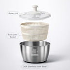 Stainless Steel Salad Spinner, 6L Heavy-Duty Lettuce Dryer with Smooth Spin Handle, Large Vegetable Washer & Fruit Rinse Bowl, Non-Slip Base