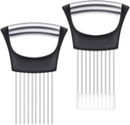 3Pcs onion slicer ，Kitchen Prong Slicer for Vegetables and Meat, Stainless Steel Tines with Safety Handle, Black (3)