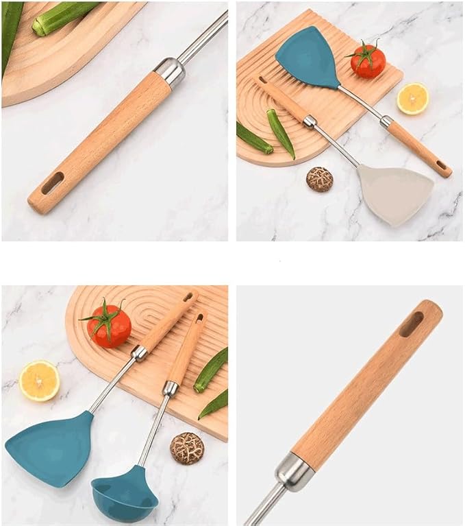 Food Grade Silicone Kitchenware Spatula Wooden Handle Set Kitchen Cooking Tools(E)