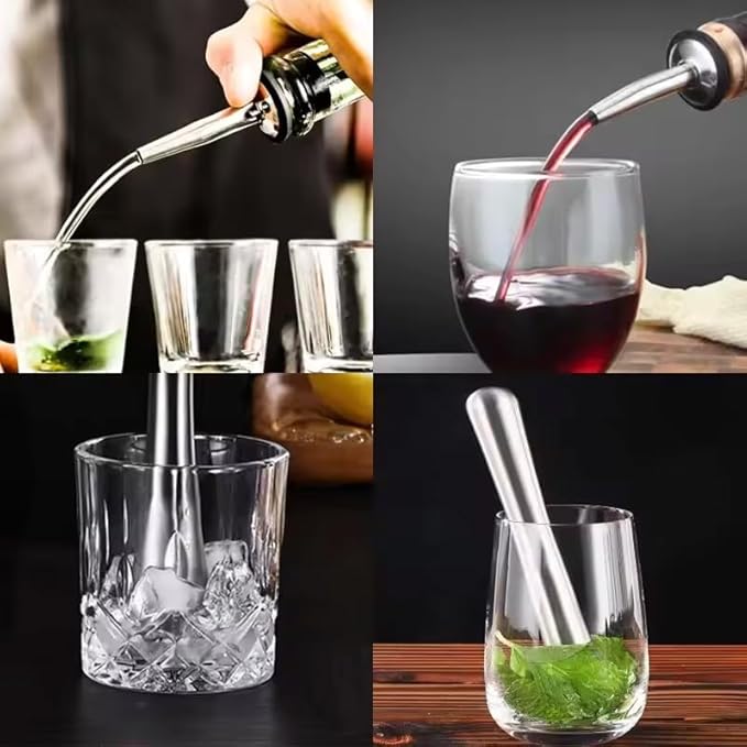 Cocktail Shaker Set, 16-Piece Boston Stainless Steel Bartender Kit with Bar Mats and Bar Set with Acrylic Stand, Professional Bar Tools for Party, Bar, Home (Include Cocktail Recipes Booklet)
