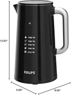 KRUPS Smart Temp Electric Kettle: 1.7L Capacity, 5 Precise Temperature Settings, Digital Display, Cool-Touch Exterior, Cordless Design for Tea and Coffee Lovers