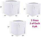 Tall Cake Boxes for Tier Cakes,3 Sizes 6 Pack 8x8x10,10x10x12 and 12x12x12Inch,Sturdy White Tall Cake Box Shipping in 8 10 12 Inch 2 3 Tier for Wedding Layer Tiered Cakes